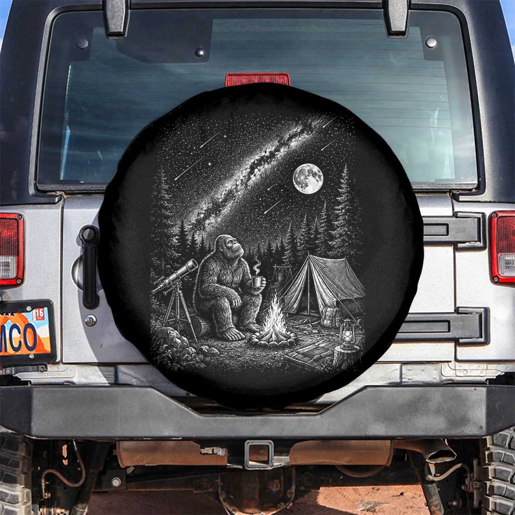 Bigfoot Camping Under Meteor Showers Spare Tire Cover Stargazer Gift TS12 No hole Black Print Your Wear