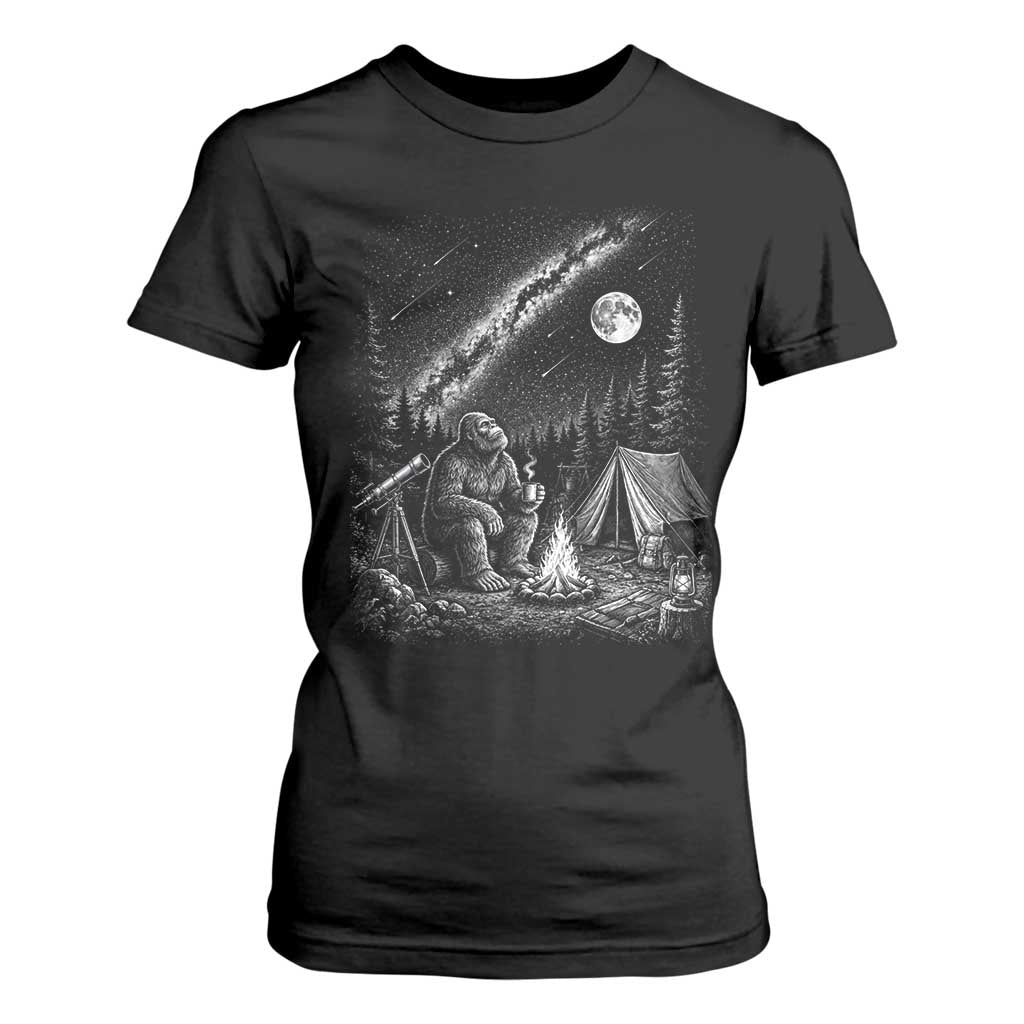 Bigfoot Camping Under Meteor Showers T Shirt For Women Stargazer Gift