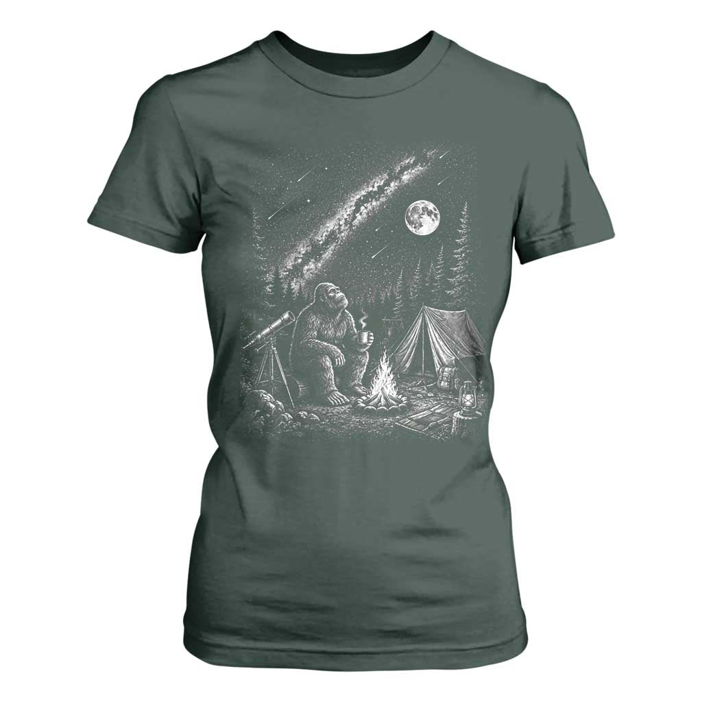 Bigfoot Camping Under Meteor Showers T Shirt For Women Stargazer Gift