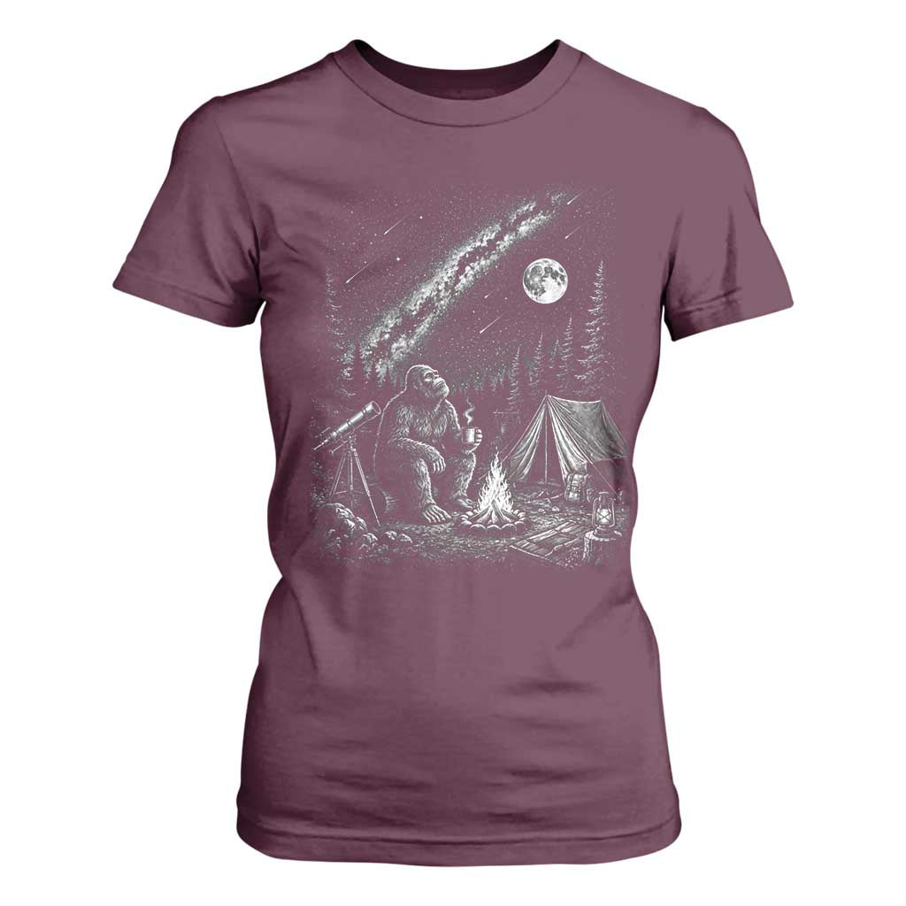 Bigfoot Camping Under Meteor Showers T Shirt For Women Stargazer Gift