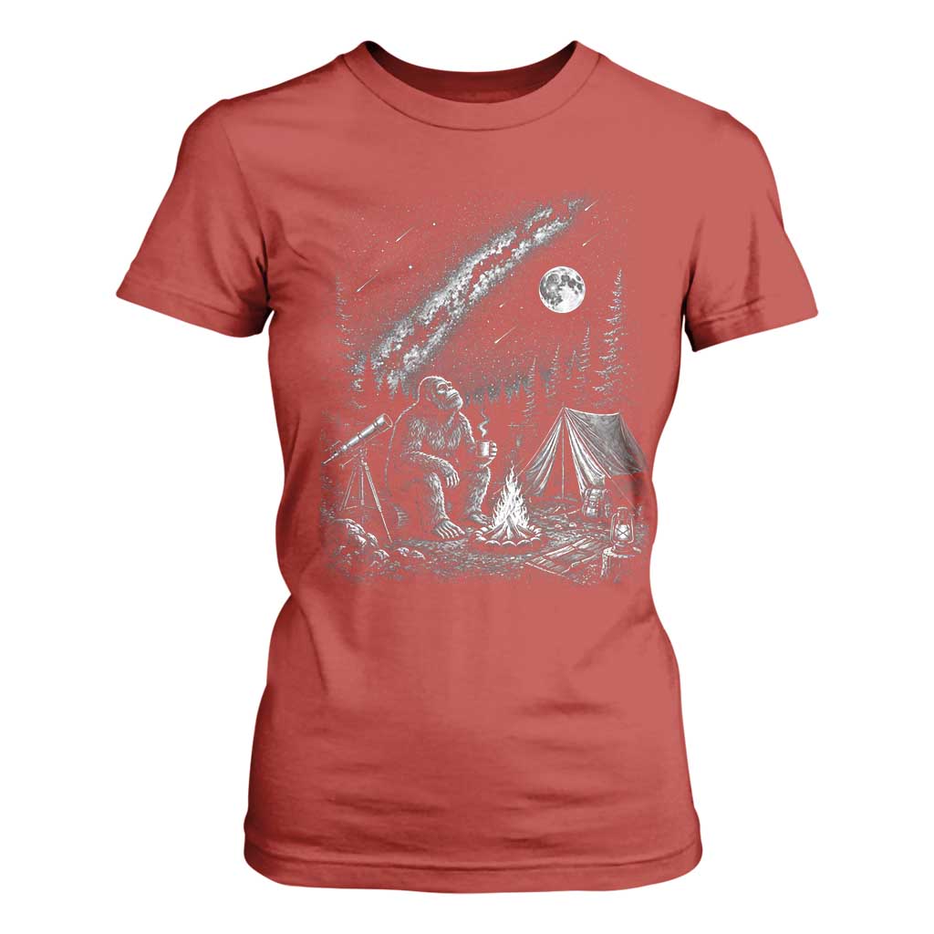 Bigfoot Camping Under Meteor Showers T Shirt For Women Stargazer Gift