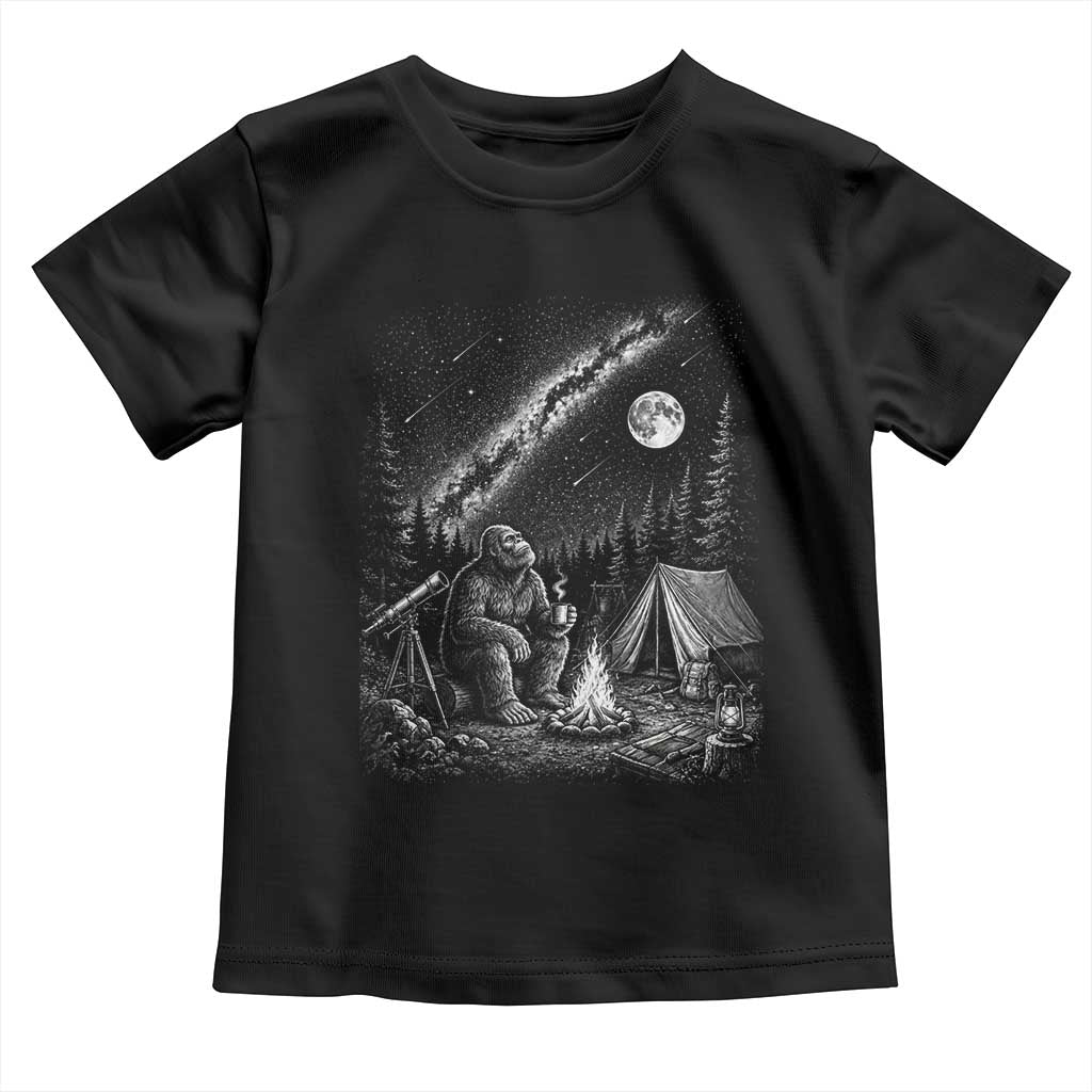 Bigfoot Camping Under Meteor Showers Toddler T Shirt Stargazer Gift TS12 Black Print Your Wear