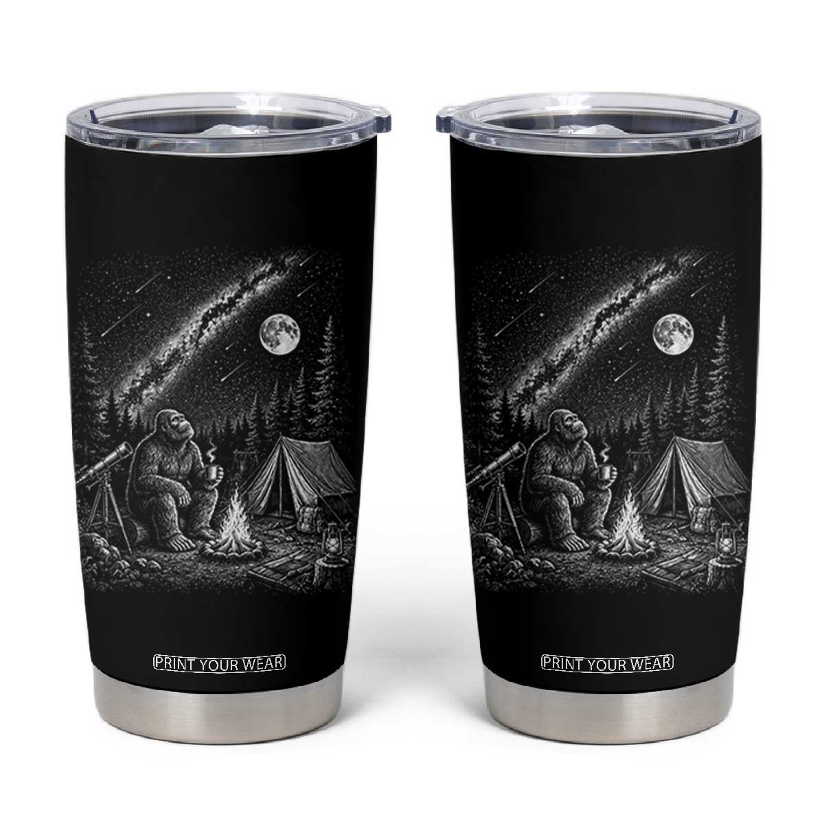 Bigfoot Camping Under Meteor Showers Tumbler Cup Stargazer Gift