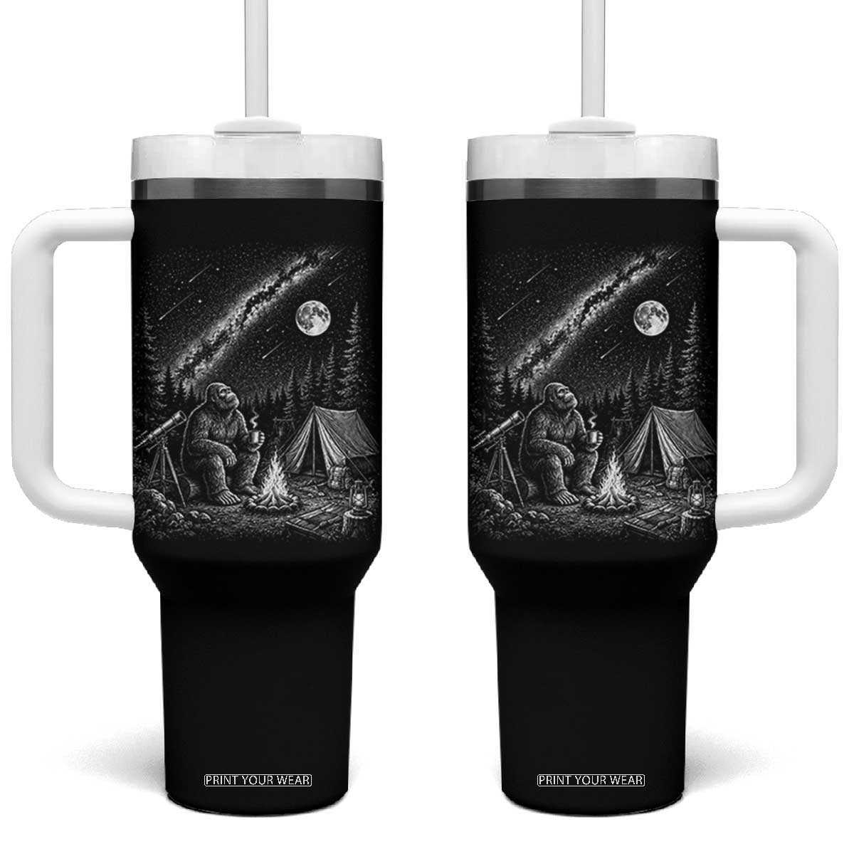 Bigfoot Camping Under Meteor Showers Tumbler With Handle Stargazer Gift