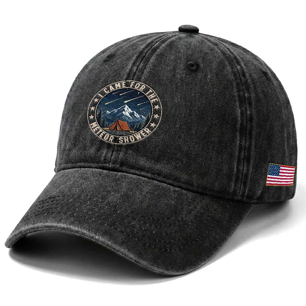 I Came For The Meteor Shower Washed Cotton Baseball Cap Funny Astronomy Camping