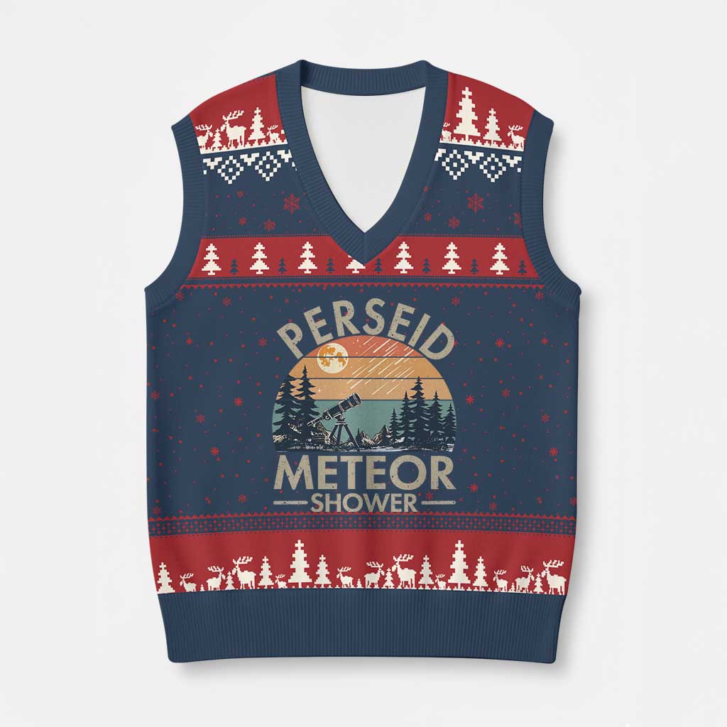 Perseid Meteor Shower V-Neck Knit Sweater Vest Vintage Astronomy Lover TS12 Navy Red Print Your Wear