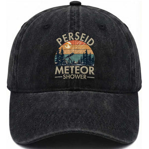 Perseid Meteor Shower Washed Cotton Baseball Cap Vintage Astronomy Lover