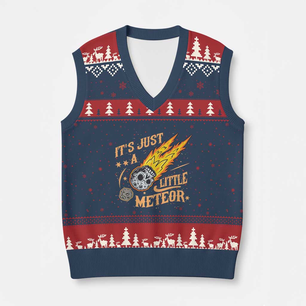 Funny Skull Meteorite V-Neck Knit Sweater Vest Just A Little Meteor