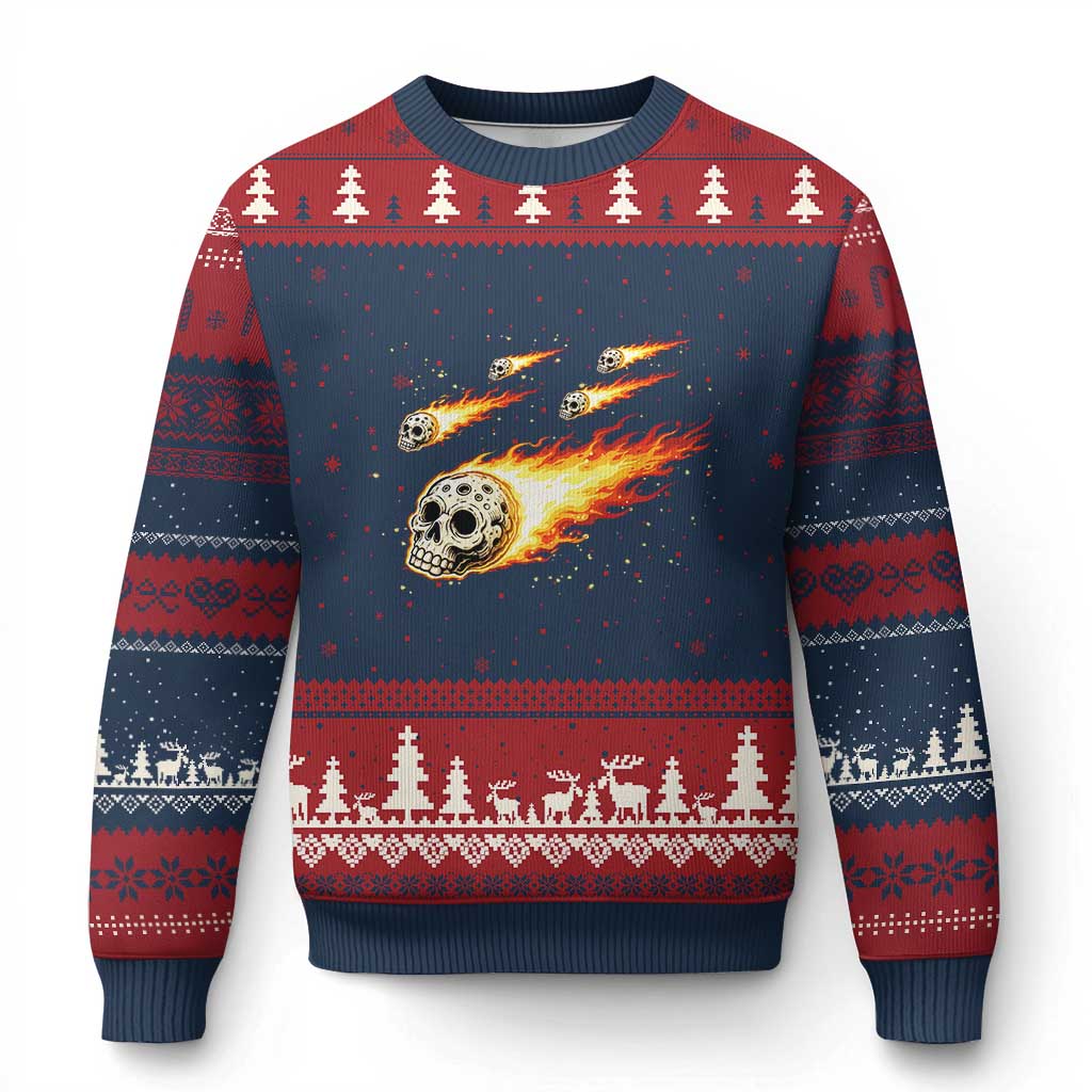 Skull Meteorite Ugly Christmas Sweater Deep Space Asteroid Meteor Shower TS12 Navy Red Print Your Wear