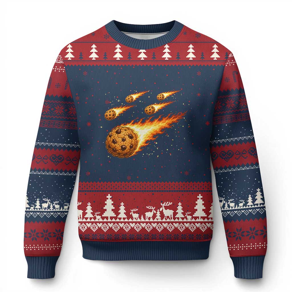 Cookie Meteor Shower Ugly Christmas Sweater Funny Space Dessert TS12 Navy Red Print Your Wear