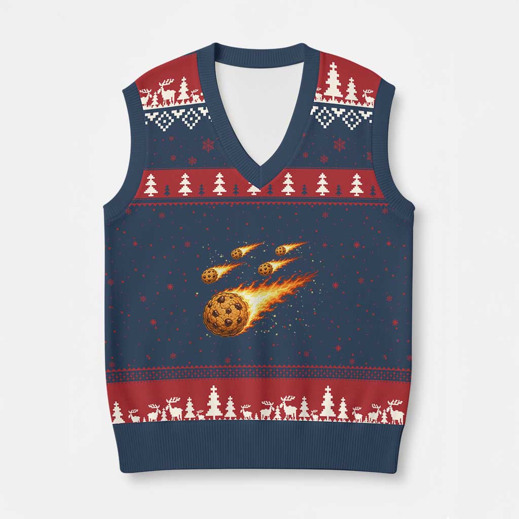 Cookie Meteor Shower V-Neck Knit Sweater Vest Funny Space Dessert