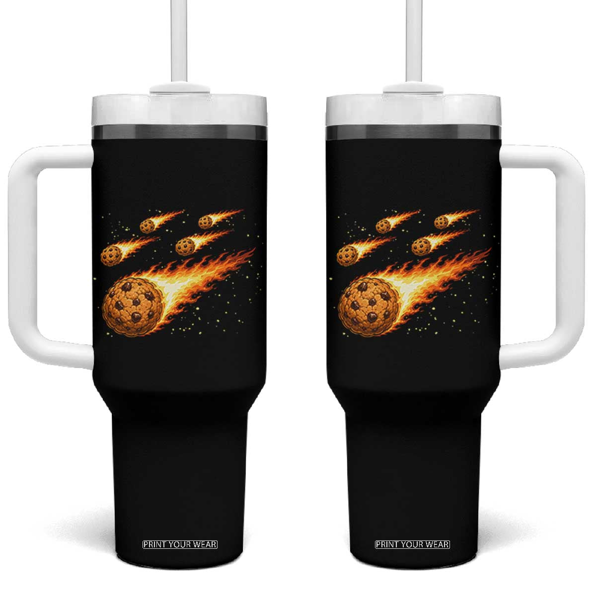 Cookie Meteor Shower Tumbler With Handle Funny Space Dessert TS12 One Size: 40 oz Black Print Your Wear