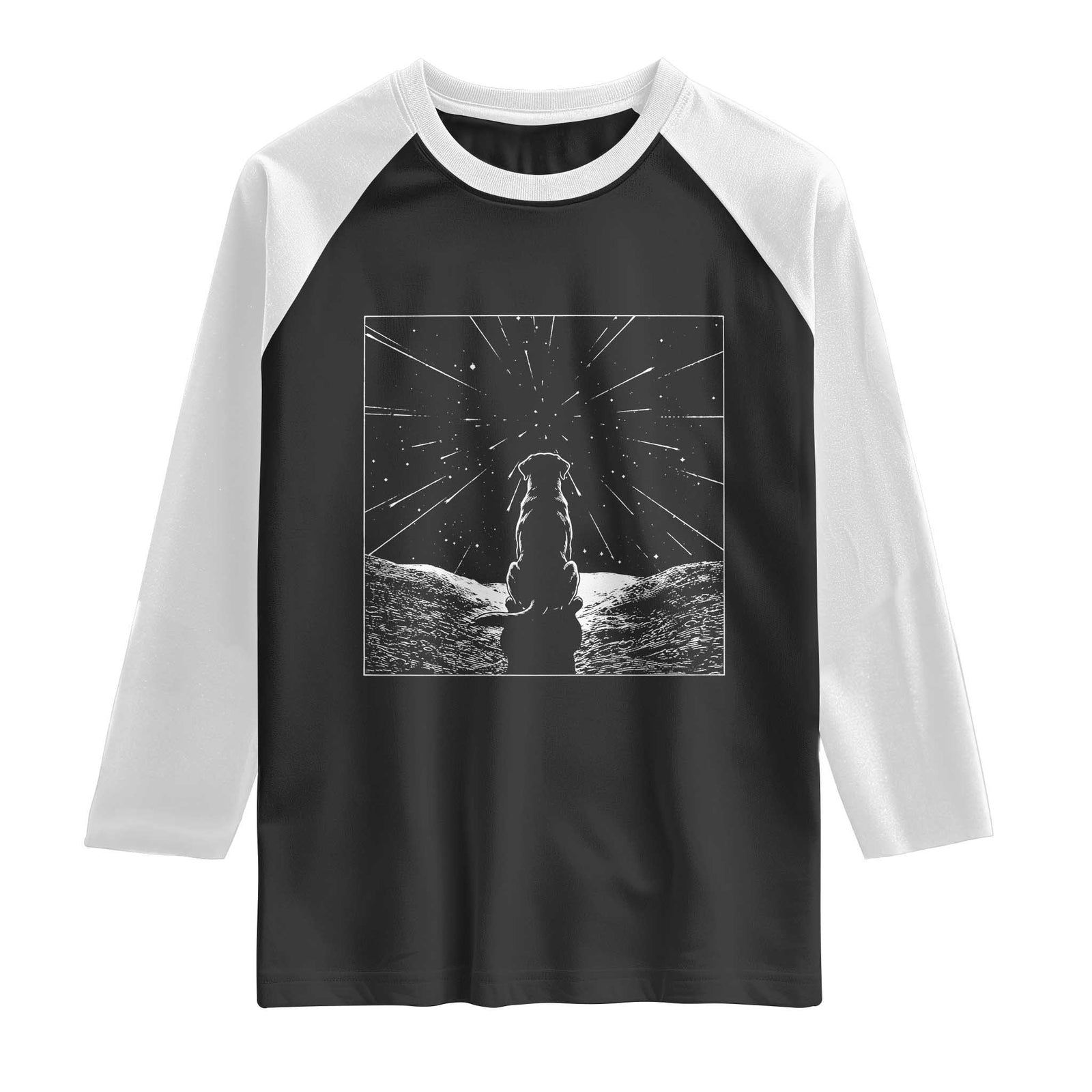 Meteor Shower Science Gift Raglan Shirt Dog Watching Stars TS12 Black White Print Your Wear