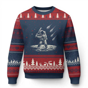 Funny Astronaut Smashing Meteors In Space Ugly Christmas Sweater Astronomy Lover Gift
