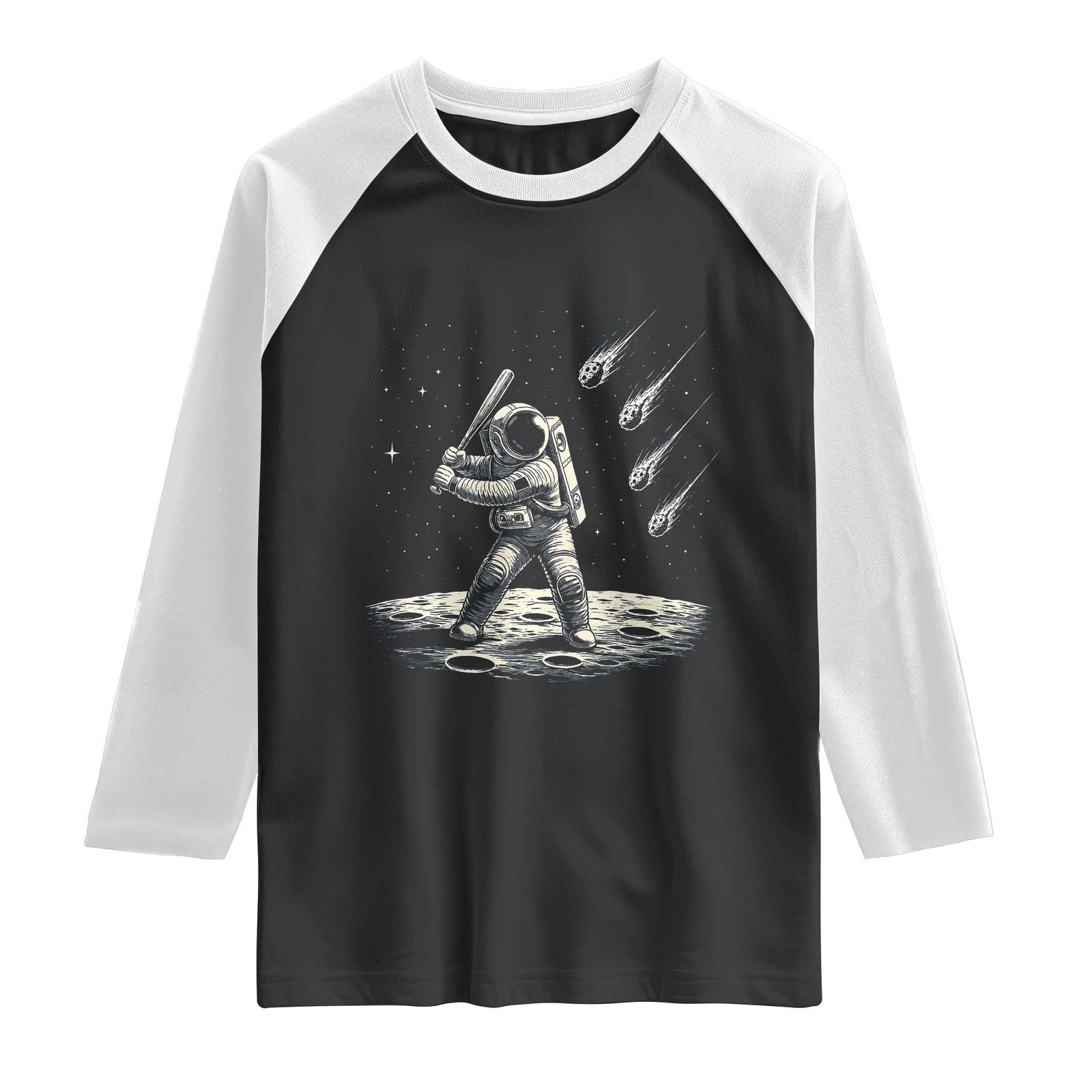 Funny Astronaut Smashing Meteors In Space Raglan Shirt Astronomy Lover Gift TS12 Black White Print Your Wear