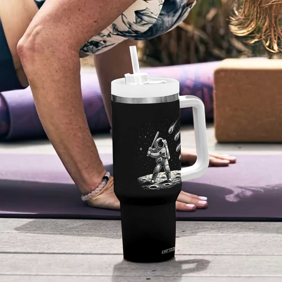 Funny Astronaut Smashing Meteors In Space Tumbler With Handle Astronomy Lover Gift