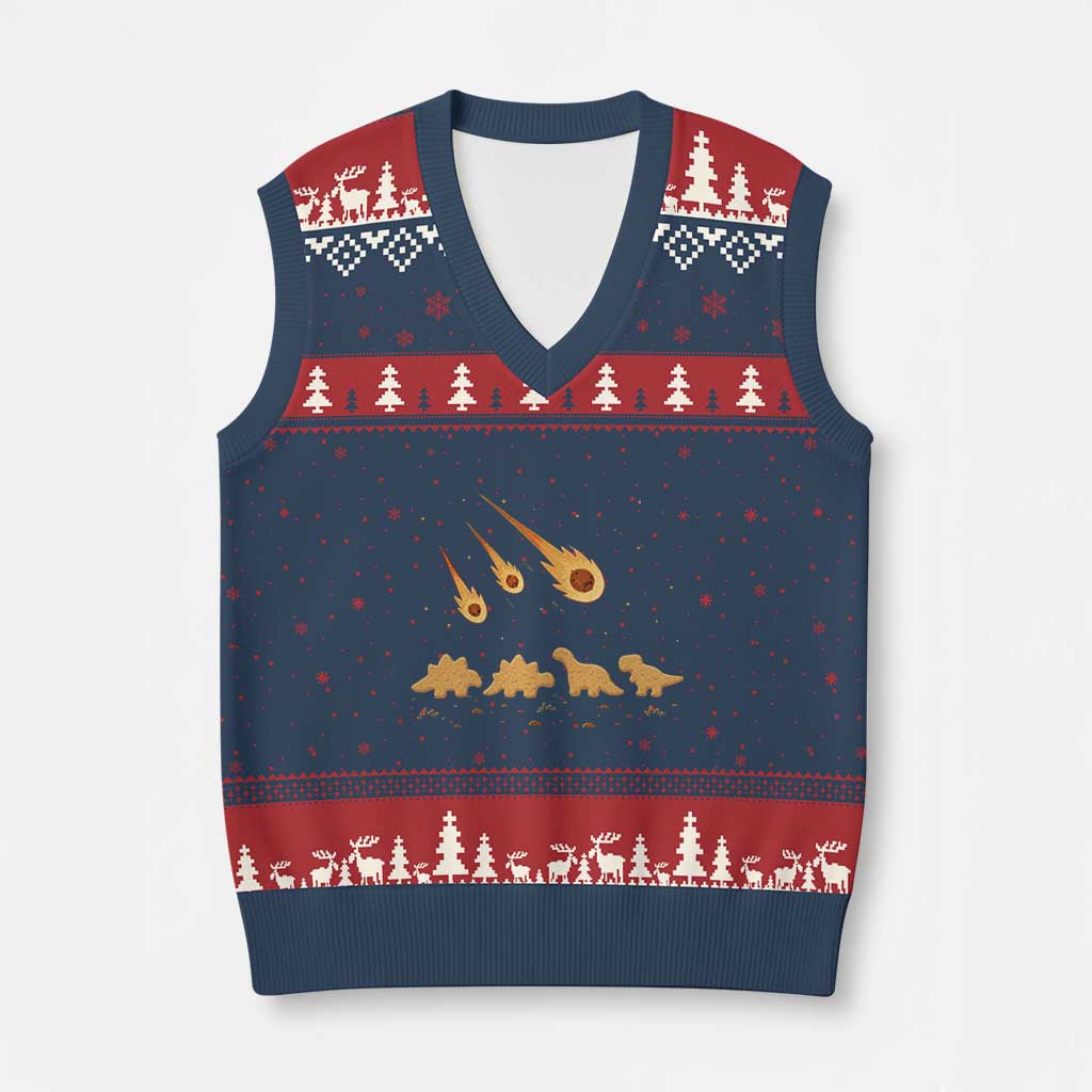 Funny Dino Chicken Nuggets Meteor Shower V-Neck Knit Sweater Vest Food Lover TS12 Navy Red Print Your Wear