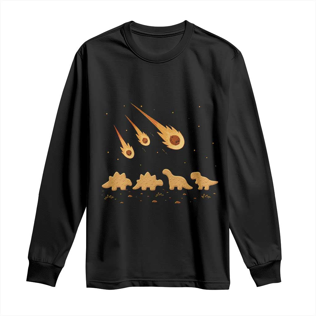 Funny Dino Chicken Nuggets Meteor Shower Long Sleeve Shirt Food Lover TS12 Black Print Your Wear