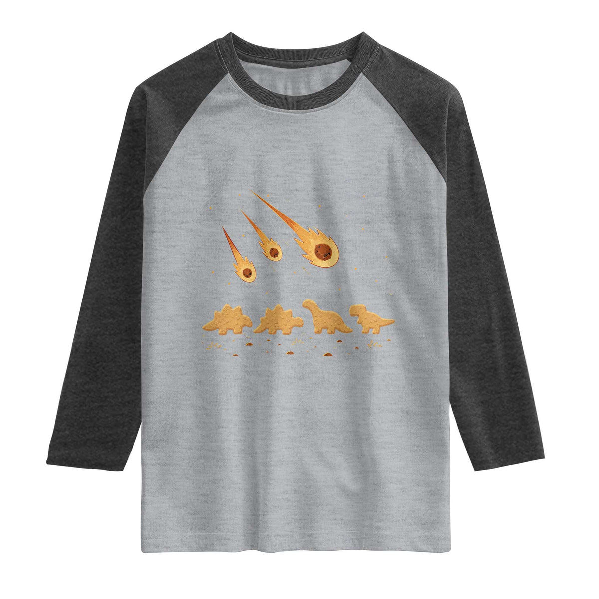 Funny Dino Chicken Nuggets Meteor Shower Raglan Shirt Food Lover