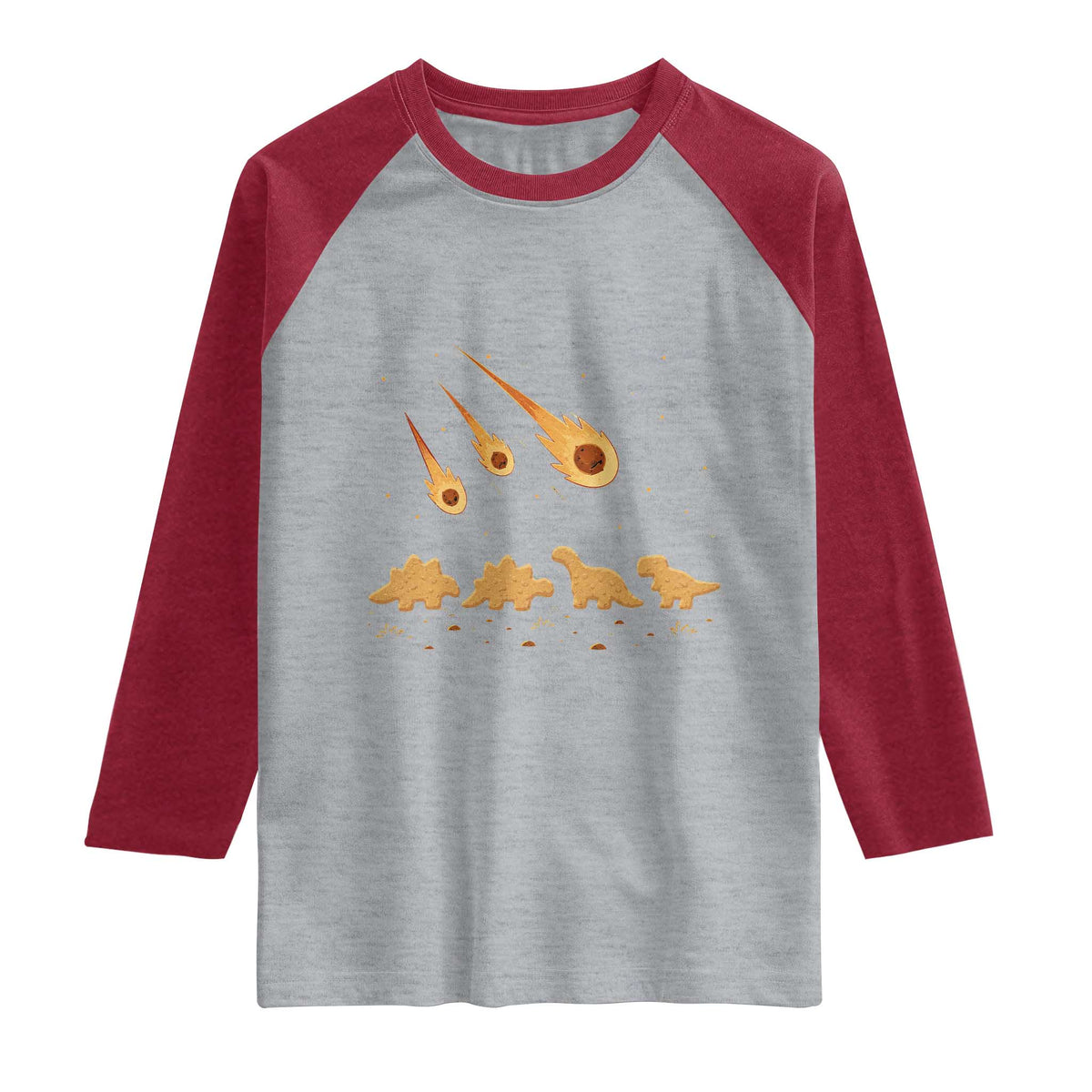 Funny Dino Chicken Nuggets Meteor Shower Raglan Shirt Food Lover