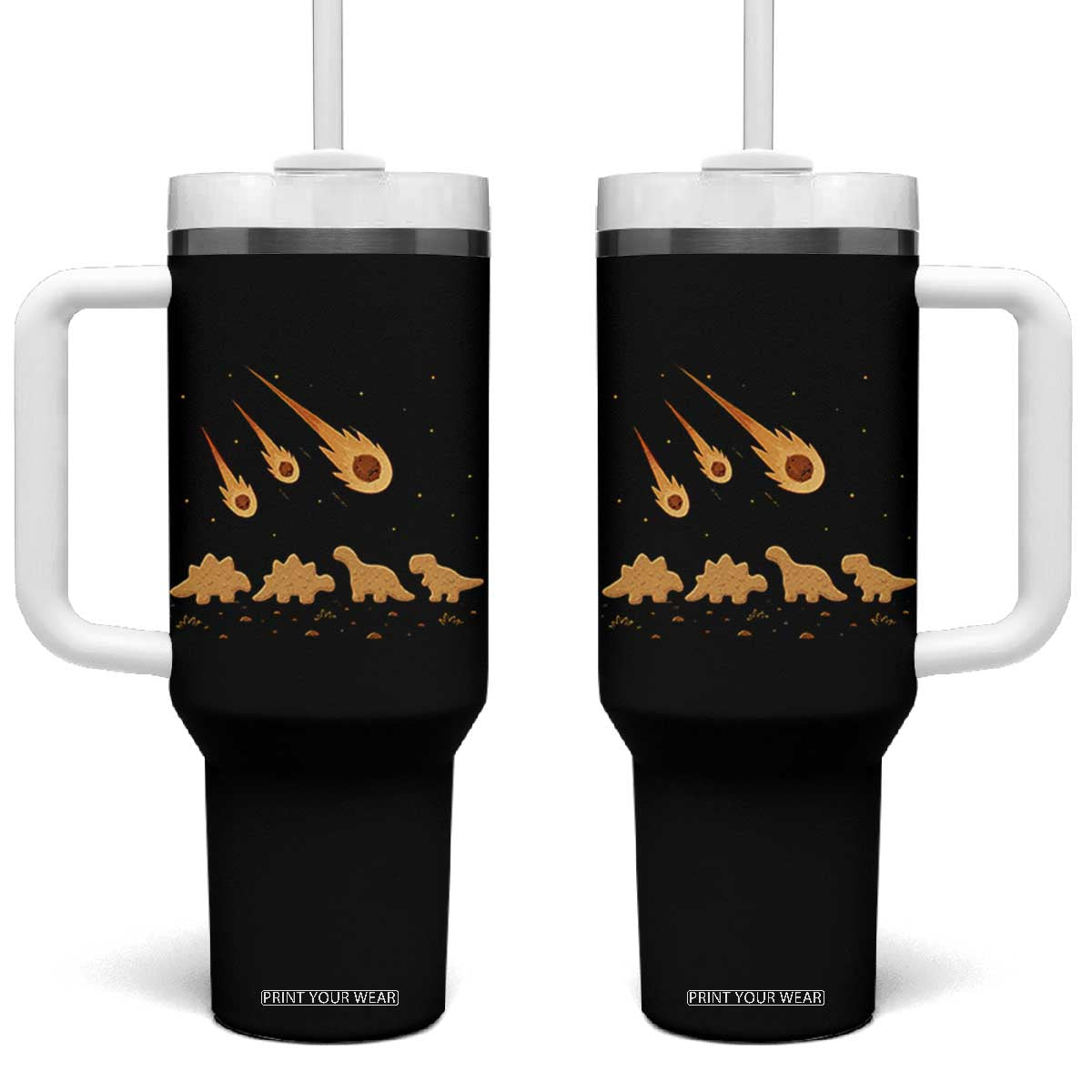 Funny Dino Chicken Nuggets Meteor Shower Tumbler With Handle Food Lover TS12 One Size: 40 oz Black Print Your Wear