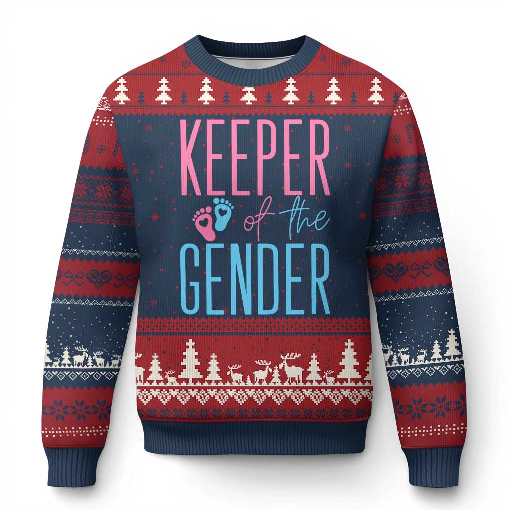 Funny Gender Reveal Party Ugly Christmas Sweater Keeper Of The Gender TS12 Navy Red Print Your Wear