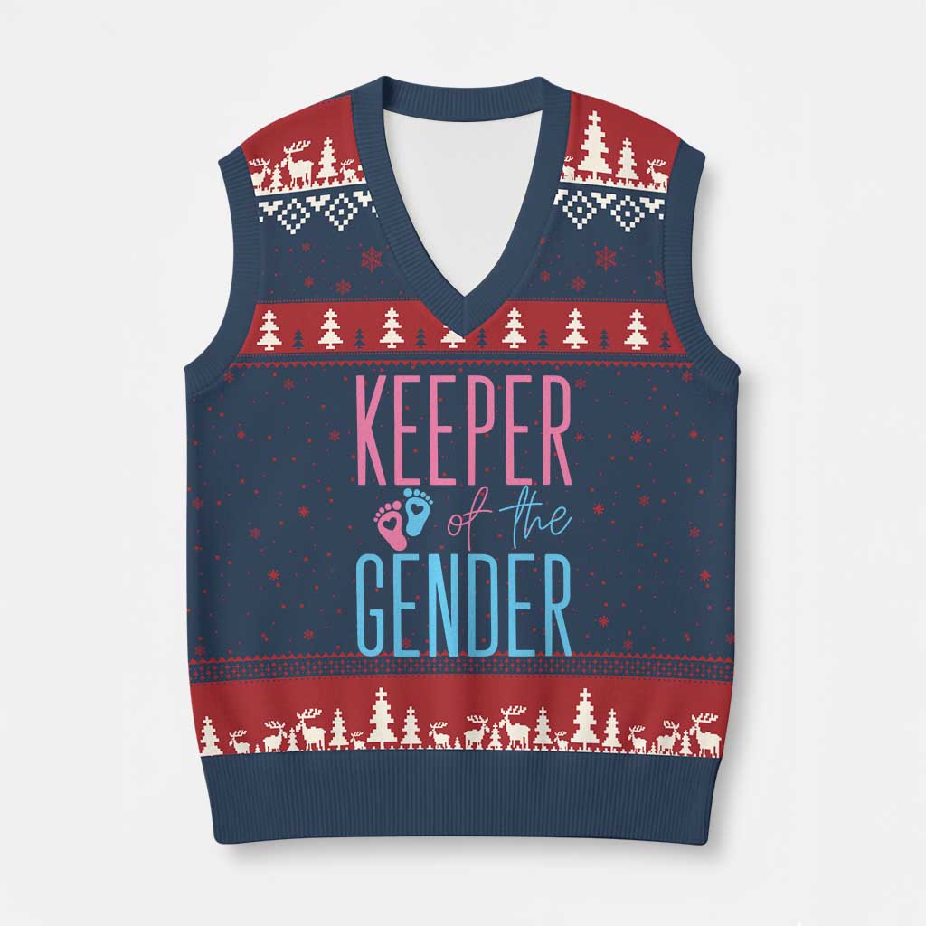 Funny Gender Reveal Party V-Neck Knit Sweater Vest Keeper Of The Gender TS12 Navy Red Print Your Wear