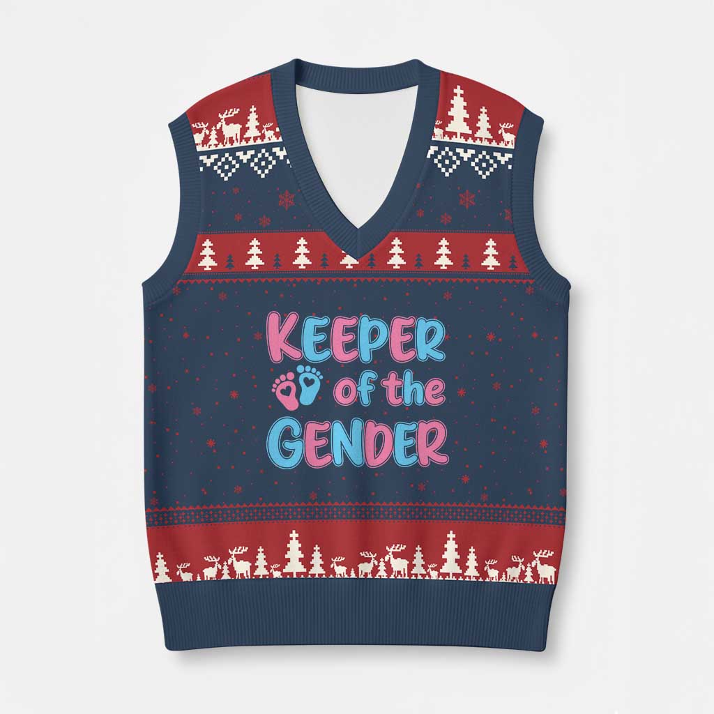 Funny Pregnancy Announcement V-Neck Knit Sweater Vest Keeper Of The Gender