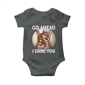 Funny Bigfoot Baseball Catcher Baby Onesie Go Ahead I Dare You Gift TS12 Dark Heather Print Your Wear