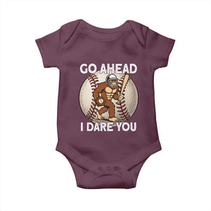 Funny Bigfoot Baseball Catcher Baby Onesie Go Ahead I Dare You Gift TS12 Maroon Print Your Wear