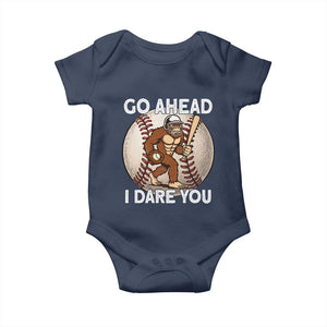 Funny Bigfoot Baseball Catcher Baby Onesie Go Ahead I Dare You Gift TS12 Navy Print Your Wear
