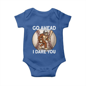 Funny Bigfoot Baseball Catcher Baby Onesie Go Ahead I Dare You Gift TS12 Royal Blue Print Your Wear