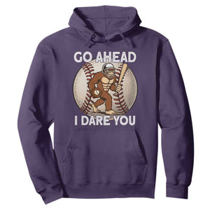 Funny Bigfoot Baseball Catcher Hoodie Go Ahead I Dare You Gift TS12 Purple Print Your Wear