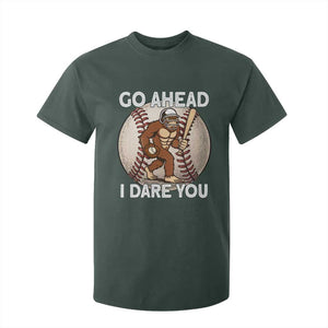 Funny Bigfoot Baseball Catcher T Shirt For Kid Go Ahead I Dare You Gift TS12 Dark Forest Green Print Your Wear