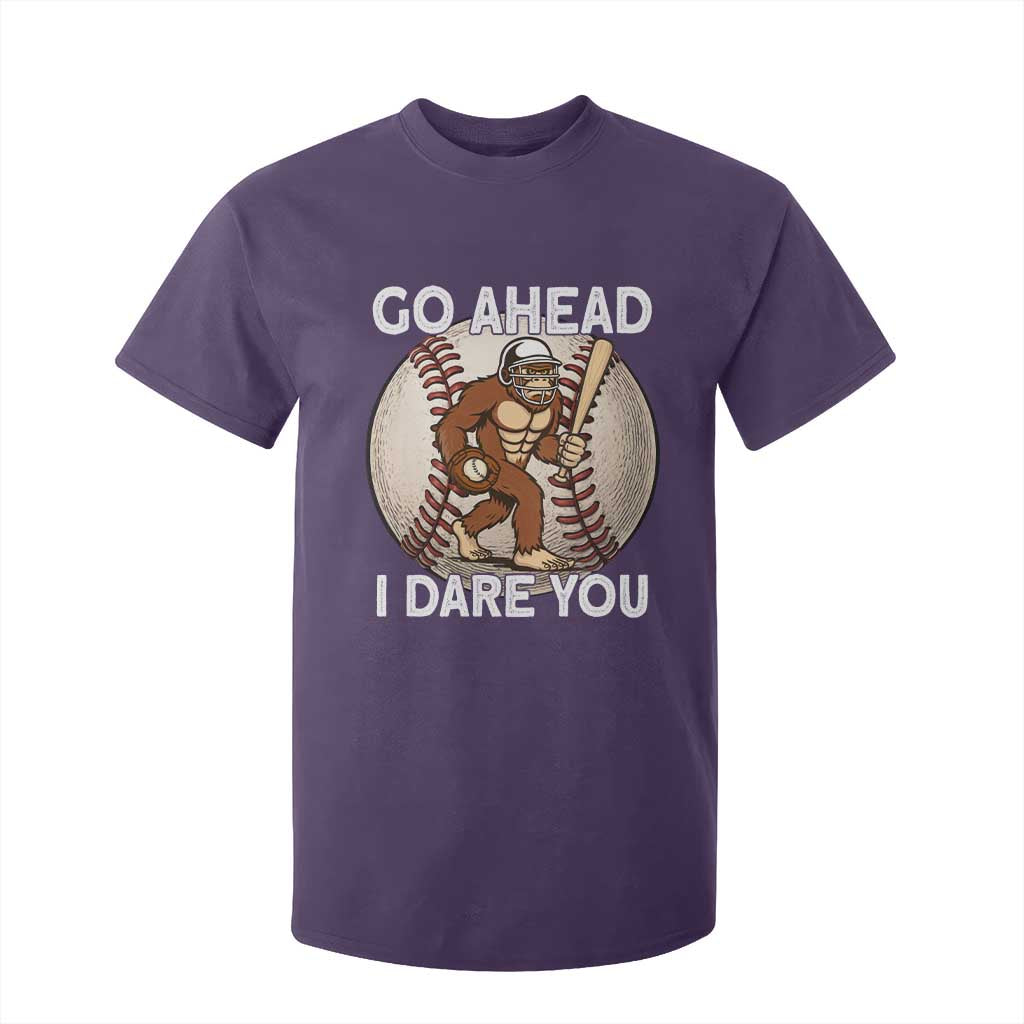 Funny Bigfoot Baseball Catcher T Shirt For Kid Go Ahead I Dare You Gift TS12 Purple Print Your Wear