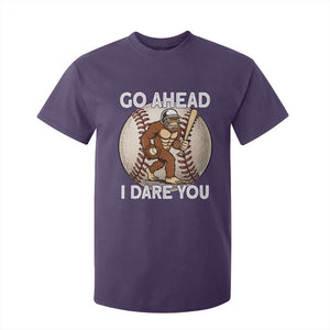 Funny Bigfoot Baseball Catcher T Shirt For Kid Go Ahead I Dare You Gift TS12 Purple Print Your Wear