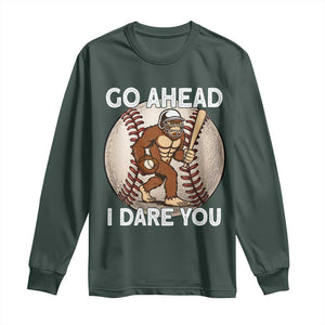Funny Bigfoot Baseball Catcher Long Sleeve Shirt Go Ahead I Dare You Gift TS12 Dark Forest Green Print Your Wear