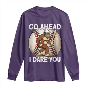 Funny Bigfoot Baseball Catcher Long Sleeve Shirt Go Ahead I Dare You Gift TS12 Purple Print Your Wear