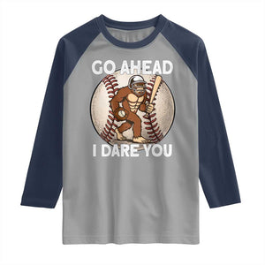 Funny Bigfoot Baseball Catcher Raglan Shirt Go Ahead I Dare You Gift TS12 Sport Gray Navy Print Your Wear