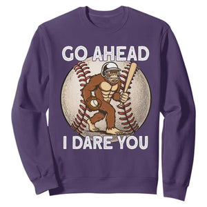 Funny Bigfoot Baseball Catcher Sweatshirt Go Ahead I Dare You Gift TS12 Purple Print Your Wear