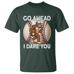 Funny Bigfoot Baseball Catcher T Shirt Go Ahead I Dare You Gift TS12 Dark Forest Green Print Your Wear