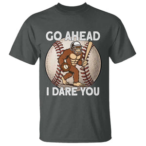 Funny Bigfoot Baseball Catcher T Shirt Go Ahead I Dare You Gift TS12 Dark Heather Print Your Wear