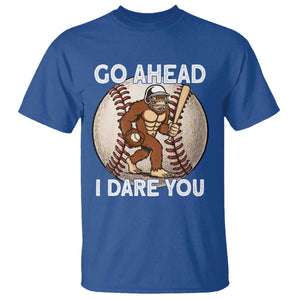 Funny Bigfoot Baseball Catcher T Shirt Go Ahead I Dare You Gift TS12 Royal Blue Print Your Wear
