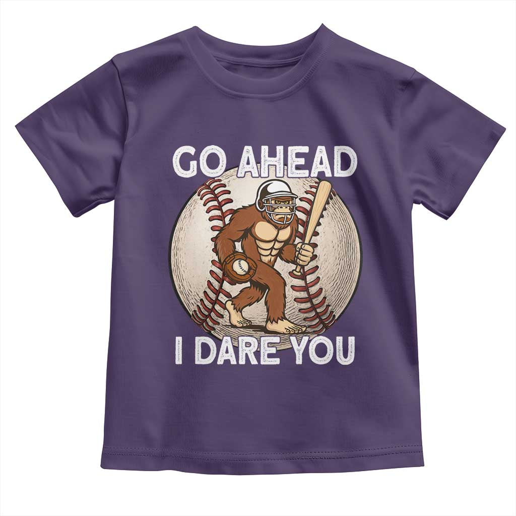 Funny Bigfoot Baseball Catcher Toddler T Shirt Go Ahead I Dare You Gift TS12 Purple Print Your Wear