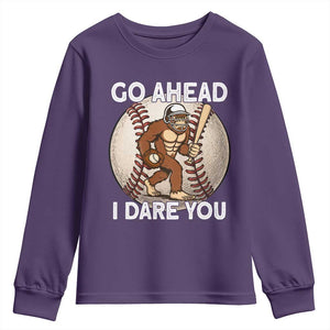 Funny Bigfoot Baseball Catcher Youth Sweatshirt Go Ahead I Dare You Gift TS12 Purple Print Your Wear