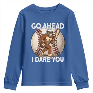 Funny Bigfoot Baseball Catcher Youth Sweatshirt Go Ahead I Dare You Gift TS12 Royal Blue Print Your Wear