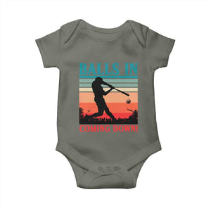 Funny BaseBall Lover Baby Onesie Balls In Coming Down TS12 Military Green Print Your Wear