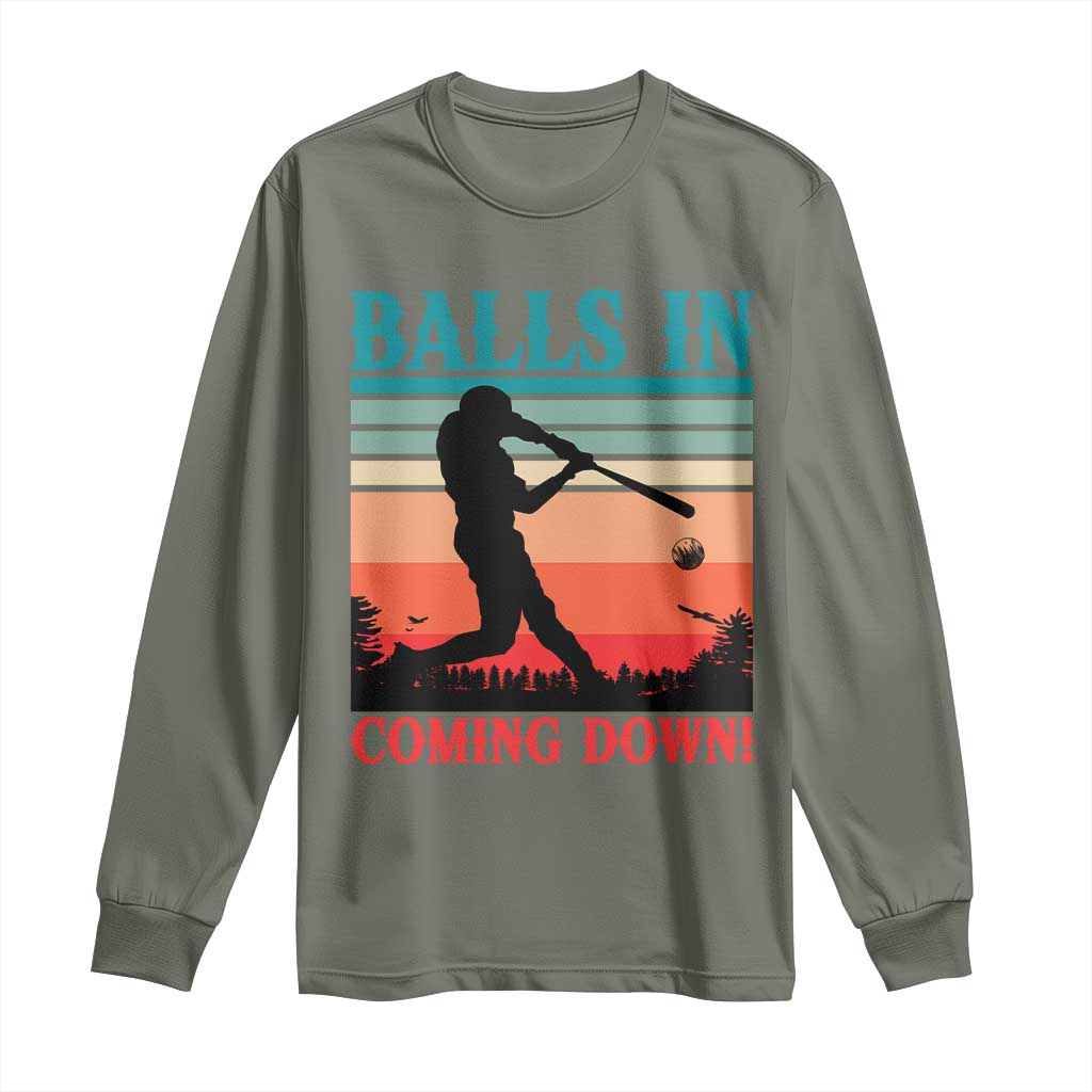 Funny BaseBall Lover Long Sleeve Shirt Balls In Coming Down TS12 Military Green Print Your Wear