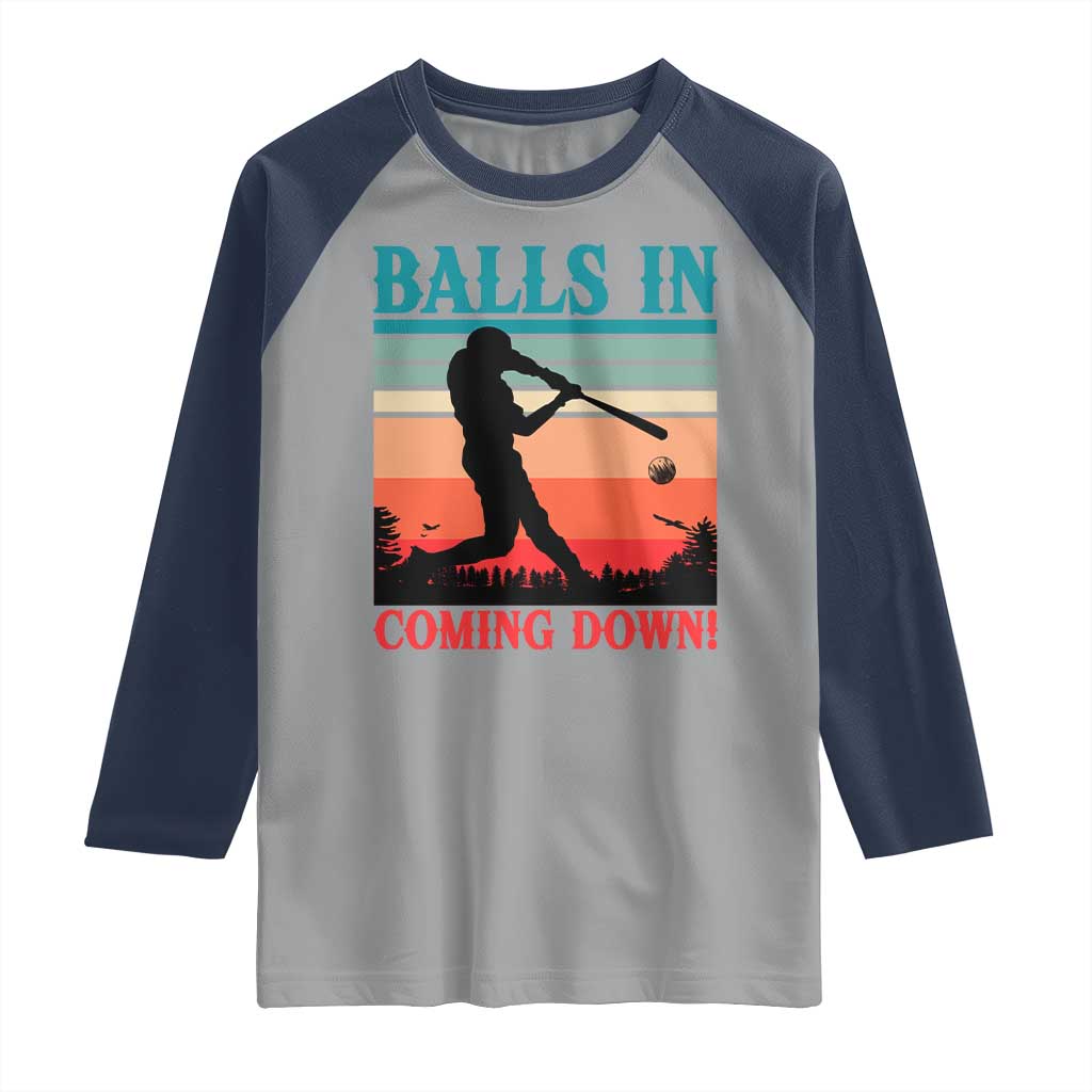 Funny BaseBall Lover Raglan Shirt Balls In Coming Down TS12 Sport Gray Navy Print Your Wear