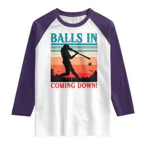 Funny BaseBall Lover Raglan Shirt Balls In Coming Down TS12 White Purple Print Your Wear